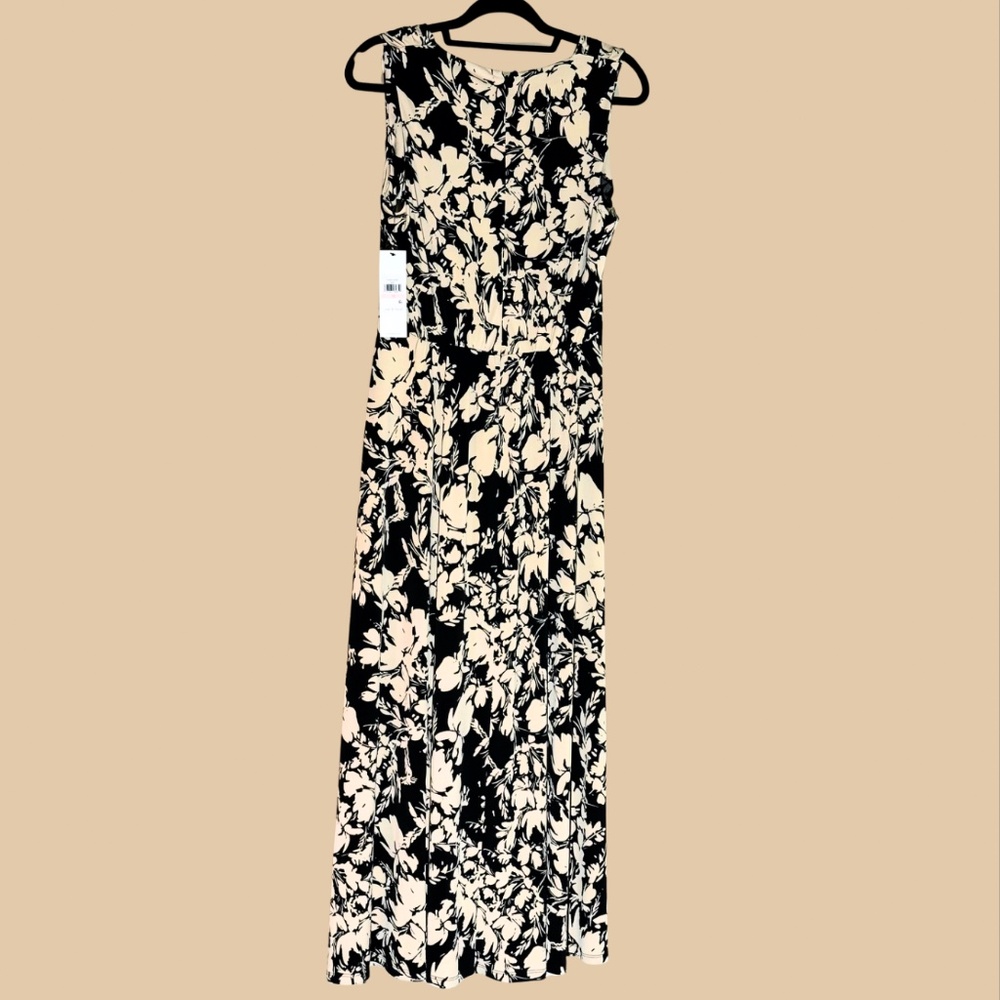Calvin Klein NWT Black Cream Floral Maxi Dress Size 10 $134 Retail